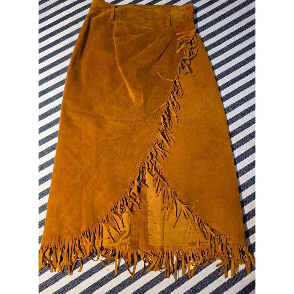 Cache Brown/Burnt Orange Vintage Suede Fringe Skirt Size 6